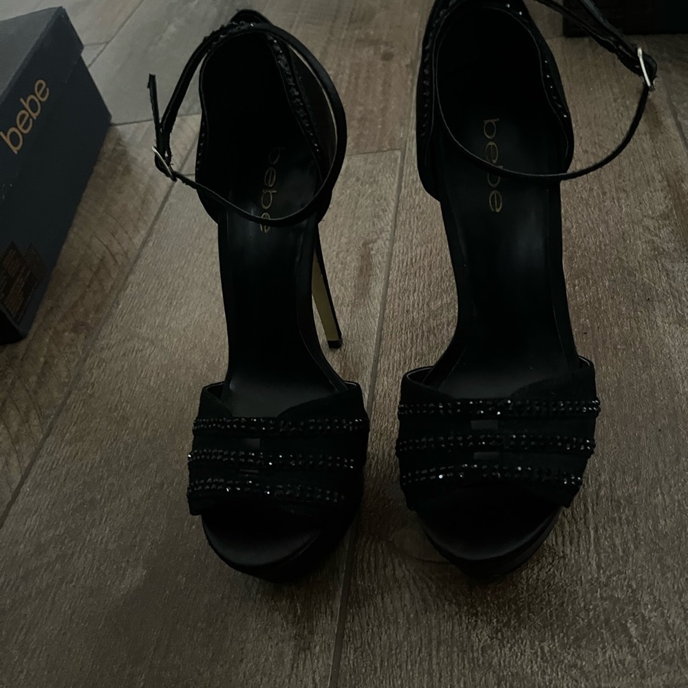 Bebe Black Strappy Heels